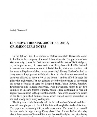 Giedroyc Thinking about Belarus, or Smuggler’s Notes