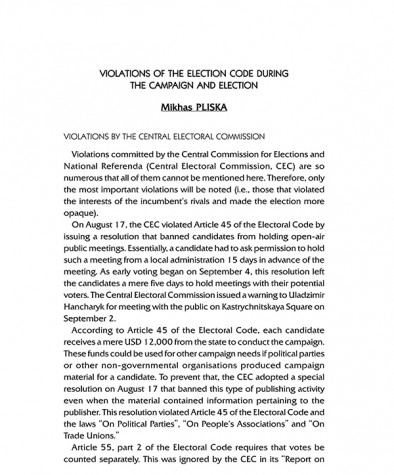 Violations of the Election Code During the Campaign and Election
